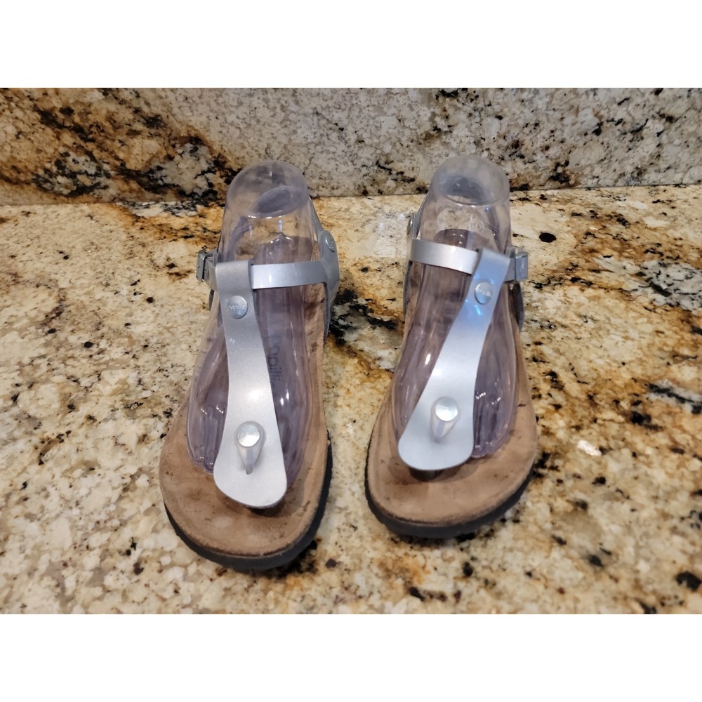 Birkenstock Papillio Ashley Leather Ankle Strap Sandals 39 US8 Silver Metallic